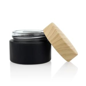 thick and durable glass cream jar black refillable