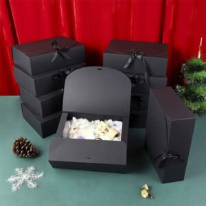 black cardboard boxes